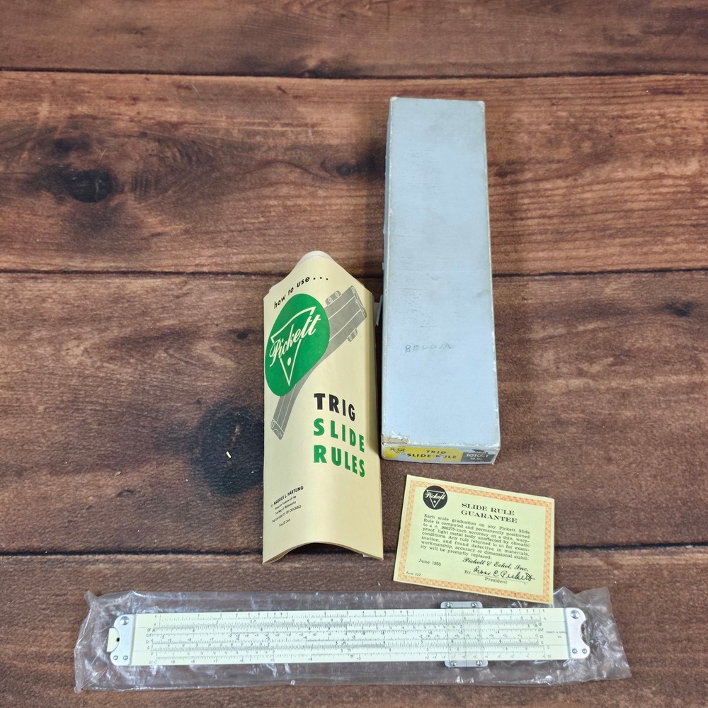 Pickett Trig Slide Rule 1010-T 10-Inch White Excellent Vintage Box Manual 1955